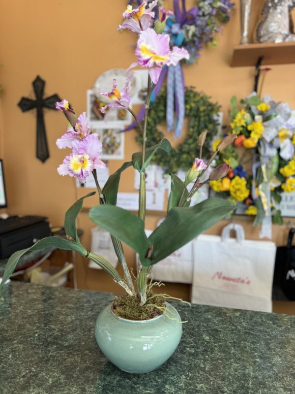 Violet Silk Orchid in Ceramic Vase